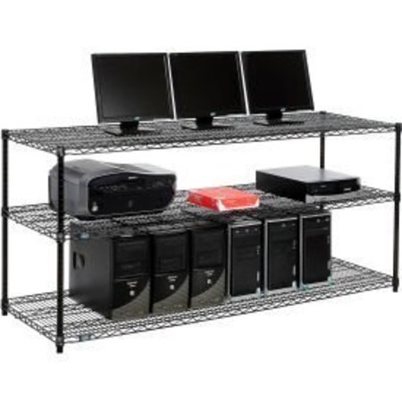 GLOBAL EQUIPMENT Nexel     3-Shelf Wire Computer LAN Workstation, 72"W x 24"D x 34"H, Black 695379BK